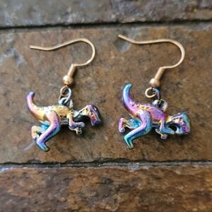 Irredescent T-Rex Dinosaur Earrings, NWT, Hand Crafted